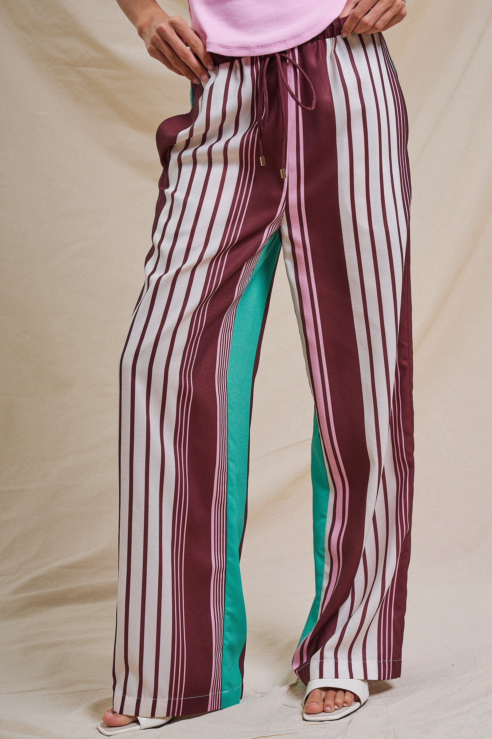 Contrast Stripe Colorblock Wide-Leg Pants in Multi - Women's Pants | Urban Daizy