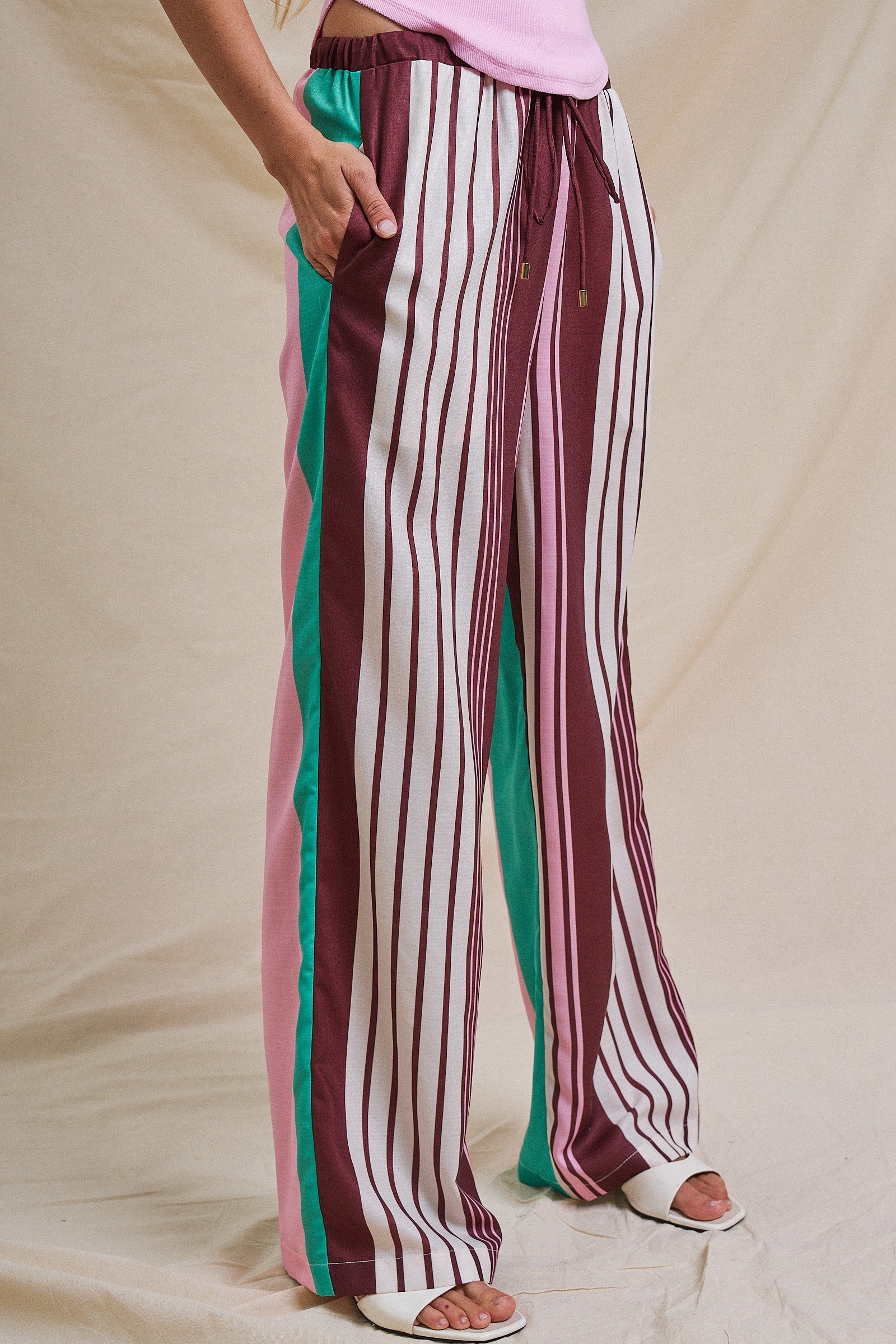Contrast Stripe Colorblock Wide-Leg Pants in Multi - Women's Pants | Urban Daizy