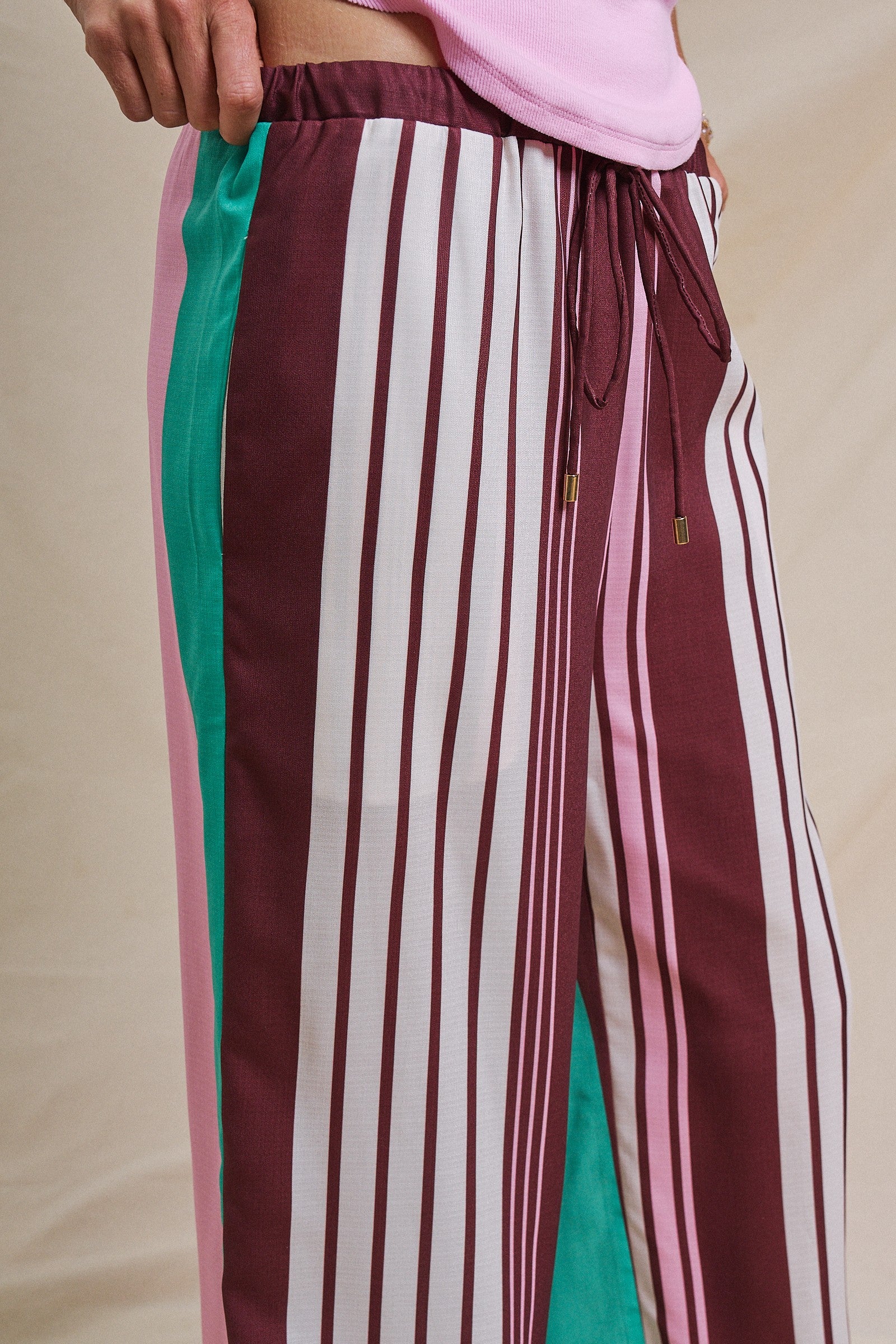 Contrast Stripe Colorblock Wide-Leg Pants in Multi - Women's Pants | Urban Daizy