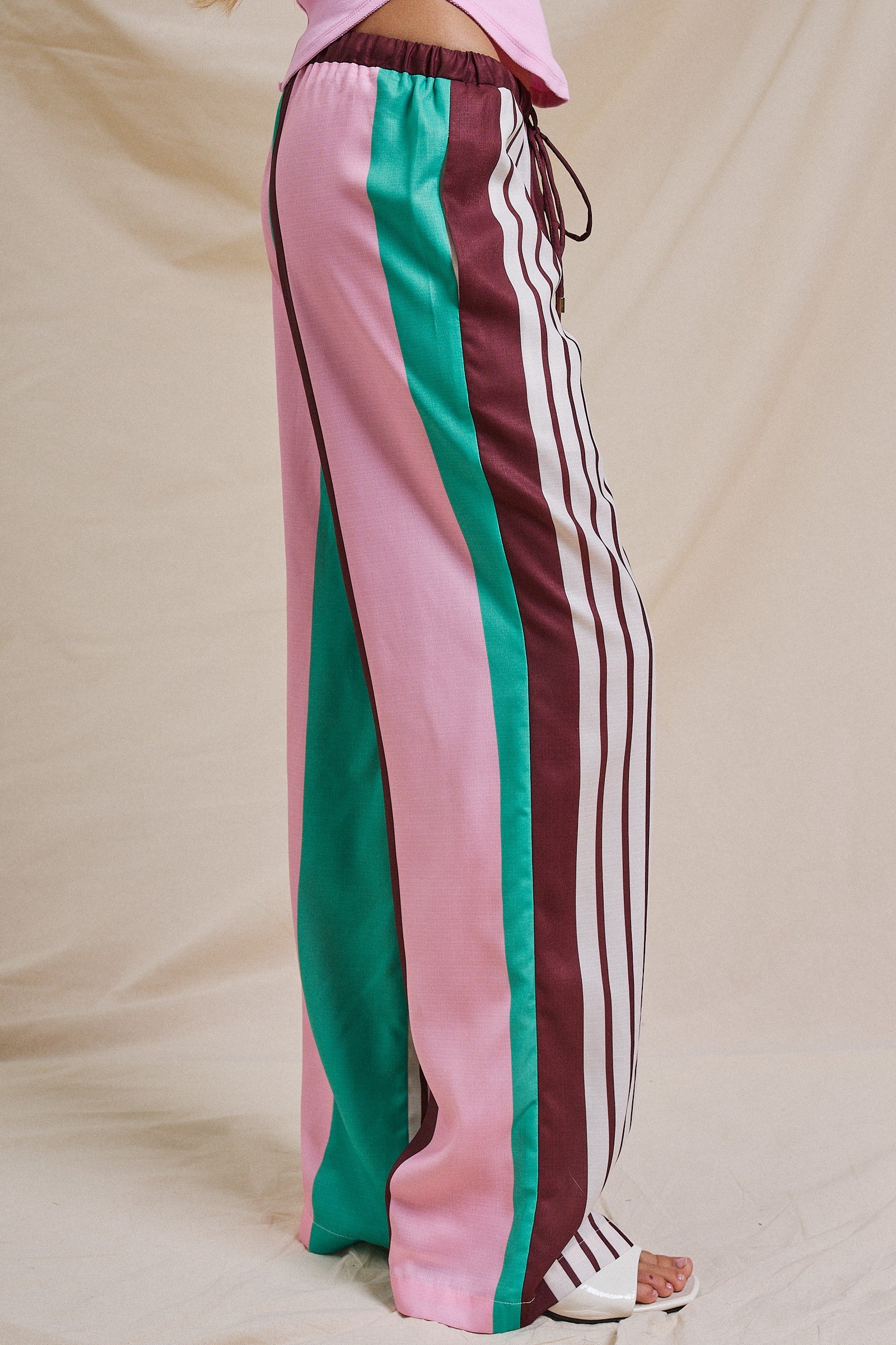 Contrast Stripe Colorblock Wide-Leg Pants in Multi - Women's Pants | Urban Daizy