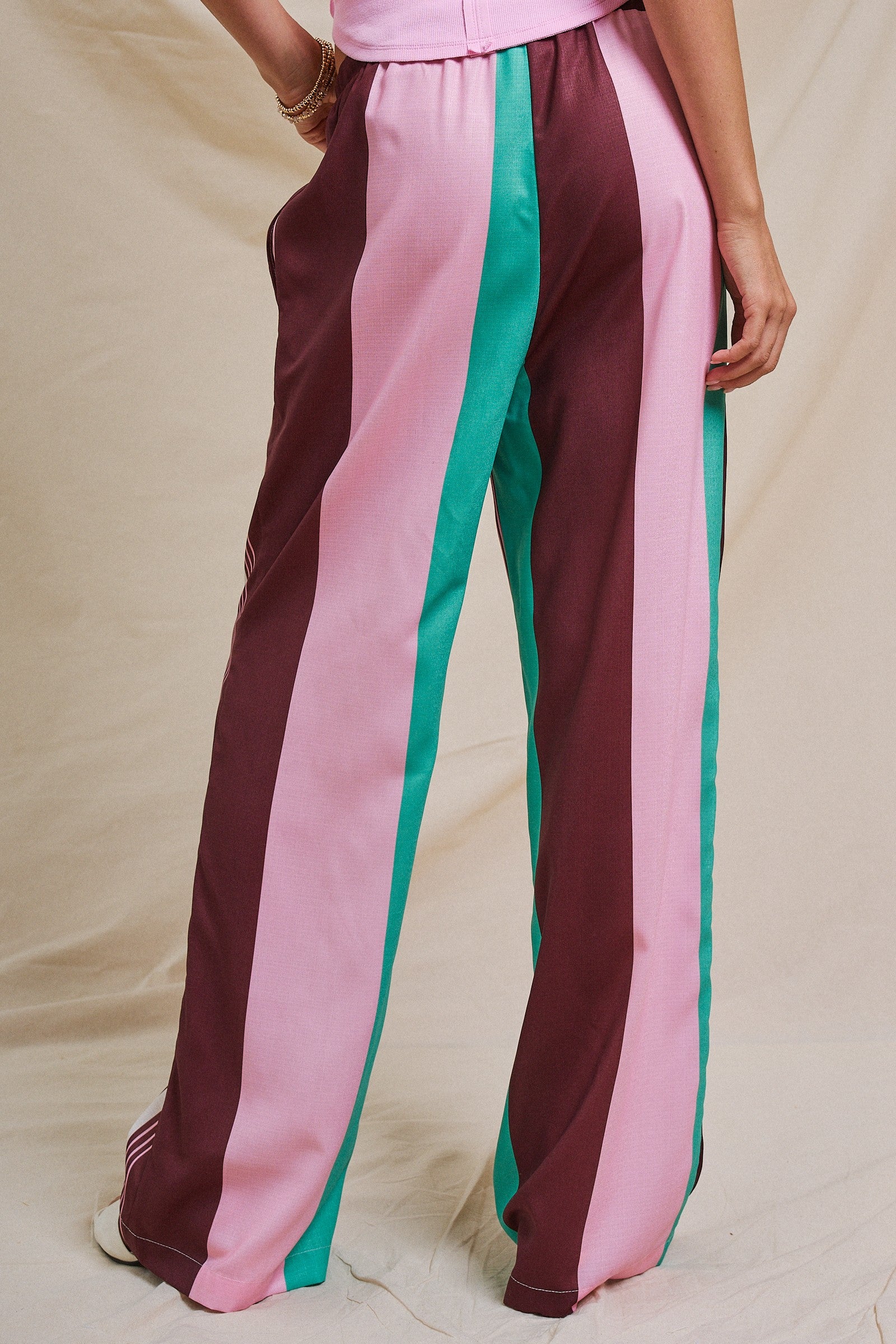 Contrast Stripe Colorblock Wide-Leg Pants in Multi - Women's Pants | Urban Daizy