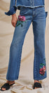 Floral Painted Wide-Leg Denim Jeans in Denim - Women's Pants | Urban Daizy