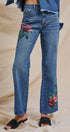 Floral Painted Wide-Leg Denim Jeans in Denim - Women's Pants | Urban Daizy