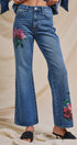 Floral Painted Wide-Leg Denim Jeans in Denim - Women's Pants | Urban Daizy