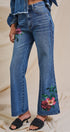 Floral Painted Wide-Leg Denim Jeans in Denim - Women's Pants | Urban Daizy