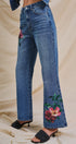 Floral Painted Wide-Leg Denim Jeans in Denim - Women's Pants | Urban Daizy