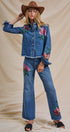 Floral Painted Wide-Leg Denim Jeans in Denim - Women's Pants | Urban Daizy