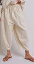 Cotton Linen Drawstring Cocoon Pants with Elastic Waist in Linen - Women's Pants | Urban Daizy
