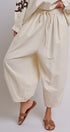 Cotton Linen Drawstring Cocoon Pants with Elastic Waist in Linen - Women's Pants | Urban Daizy