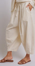 Cotton Linen Drawstring Cocoon Pants with Elastic Waist in Linen - Women's Pants | Urban Daizy