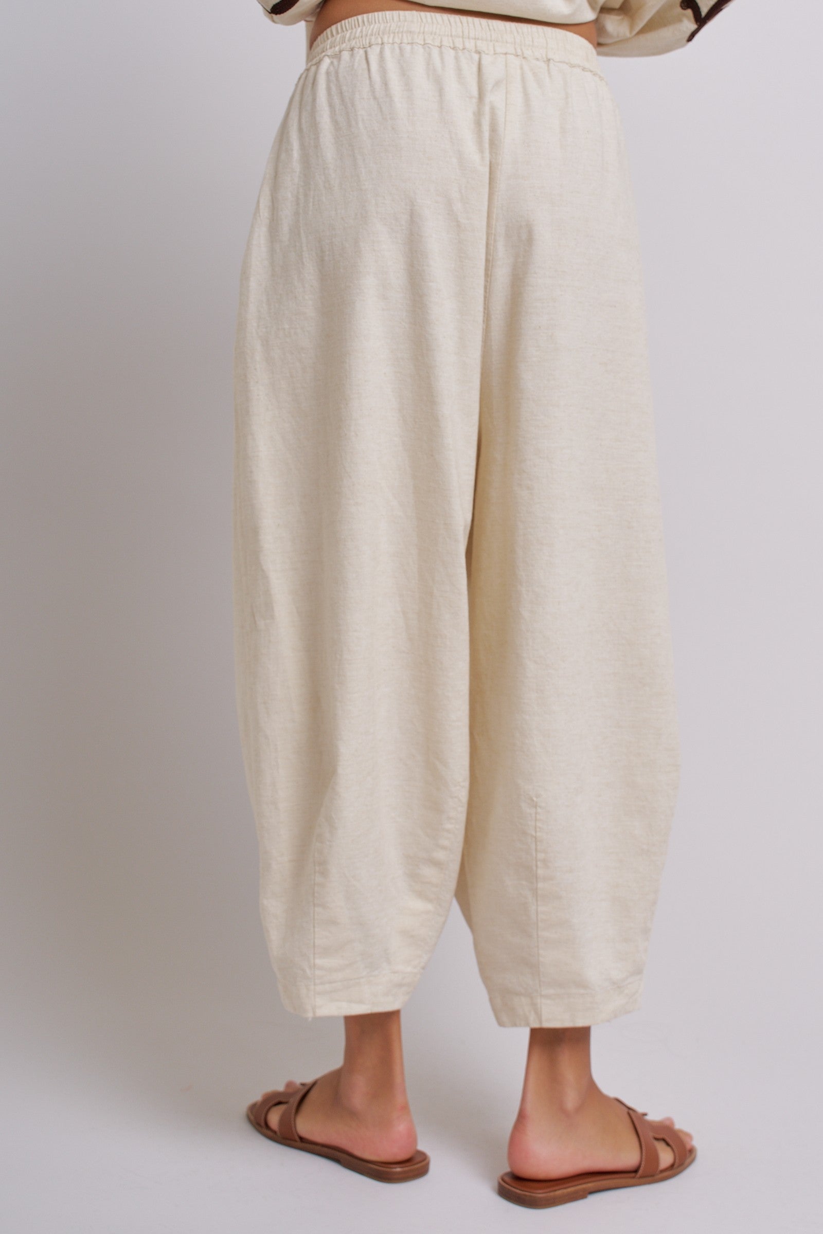 Cotton Linen Drawstring Cocoon Pants with Elastic Waist in Linen - Women's Pants | Urban Daizy