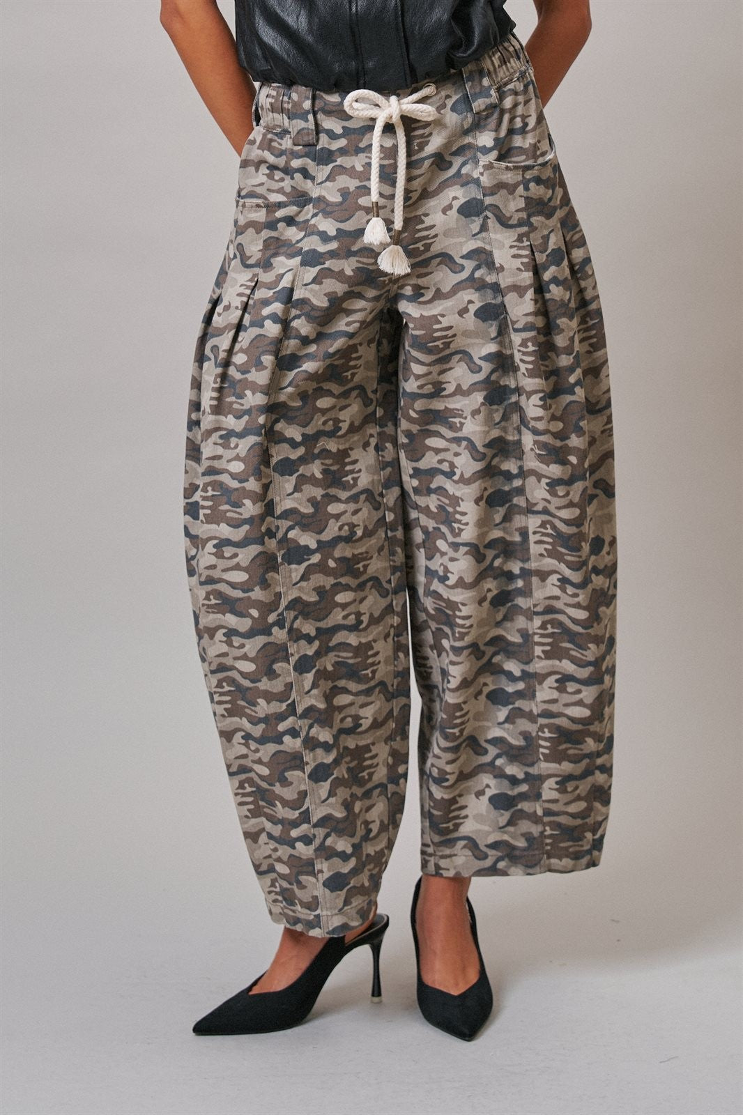 Vintage Wash Leopard Print Barrel Pants in Camo - Women's Casual Pants | Urban Daizy