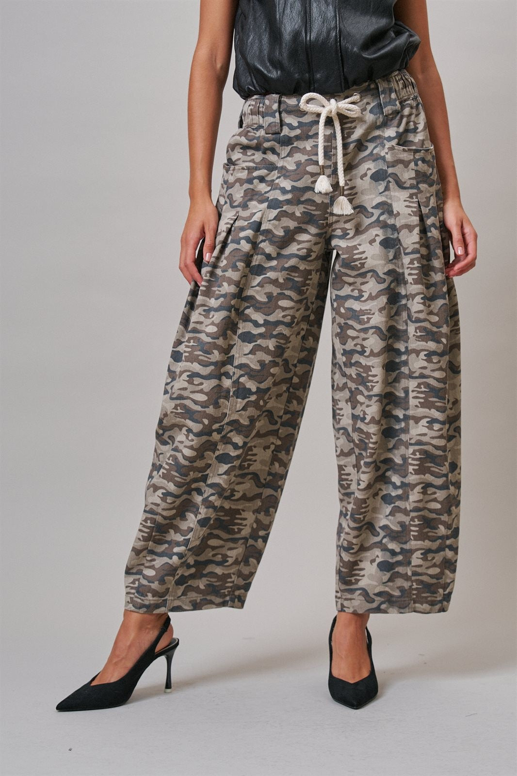 Vintage Wash Leopard Print Barrel Pants in Camo - Women's Casual Pants | Urban Daizy
