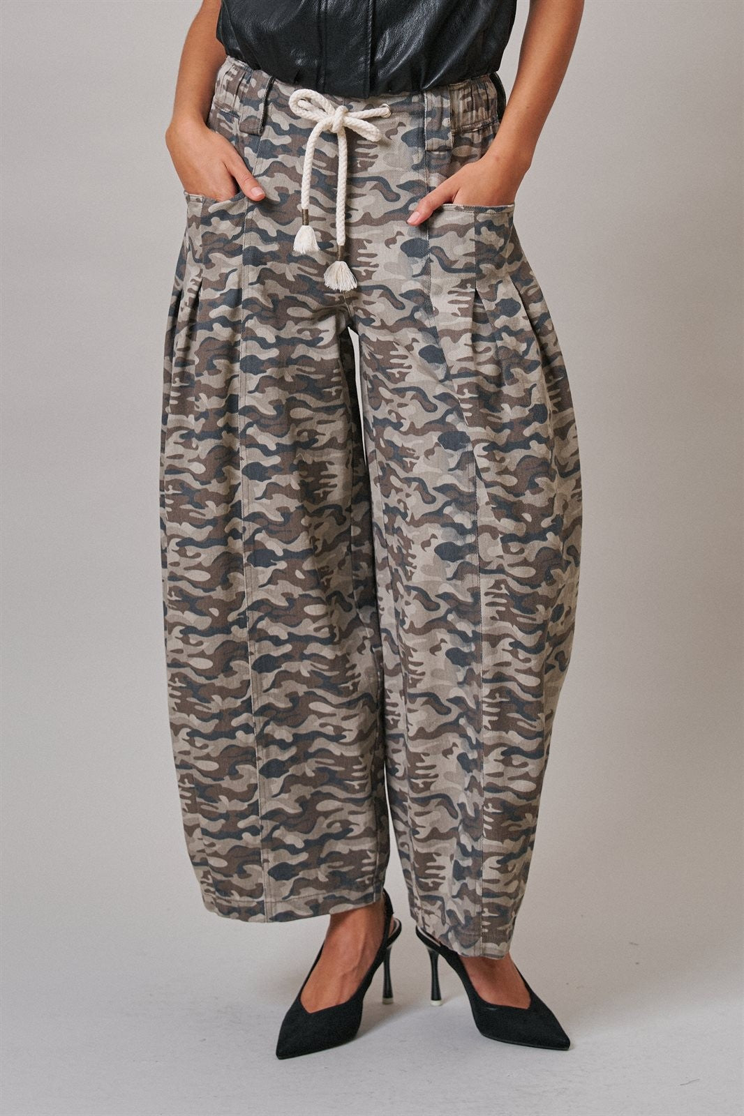 Vintage Wash Leopard Print Barrel Pants in Camo - Women's Casual Pants | Urban Daizy