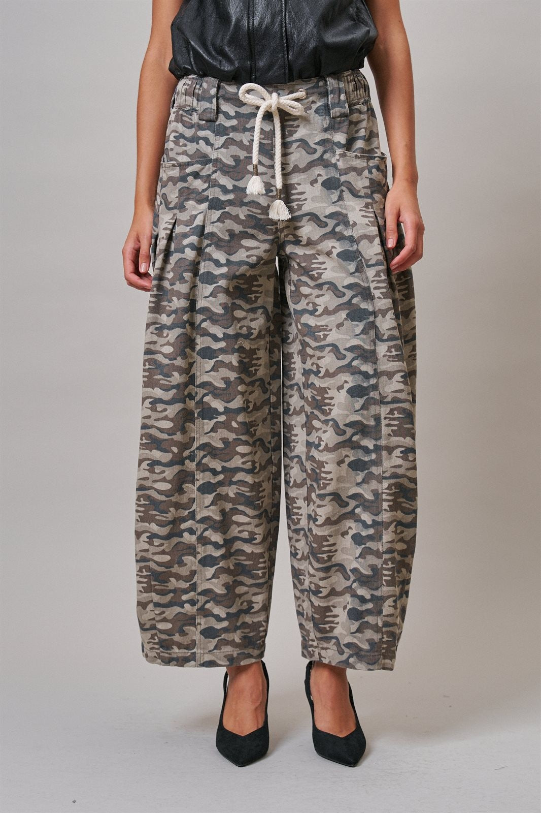 Vintage Wash Leopard Print Barrel Pants in Camo - Women's Casual Pants | Urban Daizy