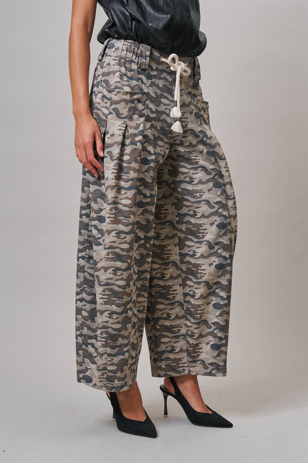 Vintage Wash Leopard Print Barrel Pants in Camo - Women's Casual Pants | Urban Daizy