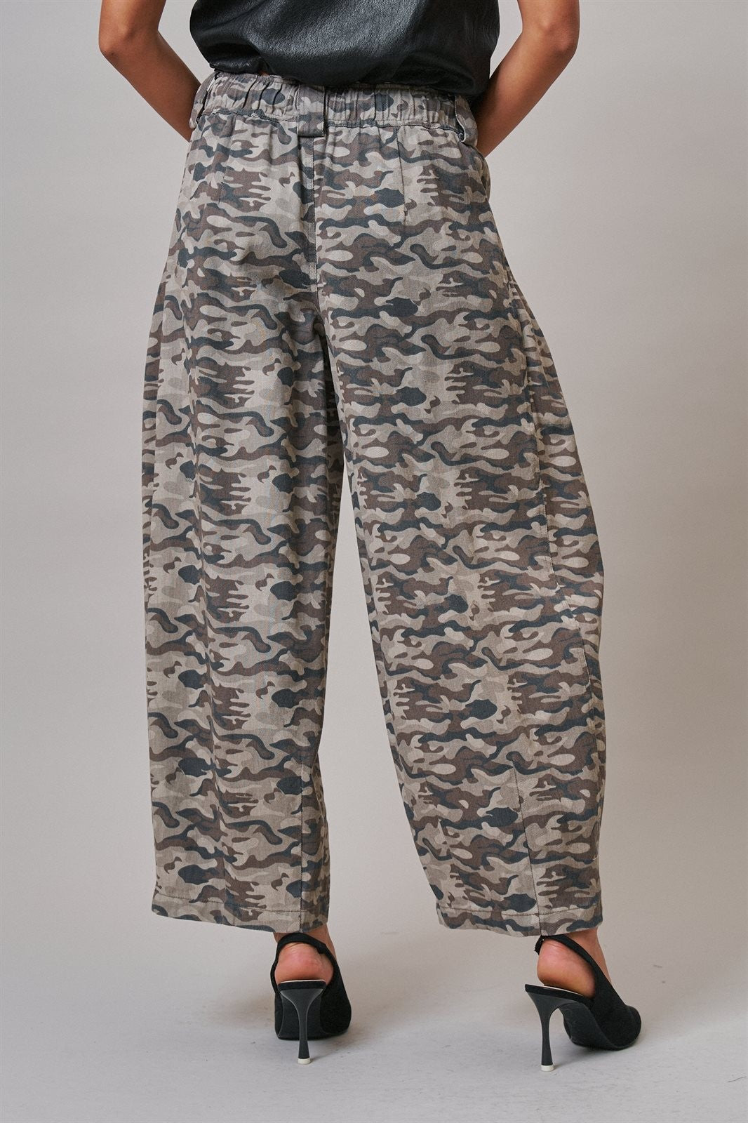 Vintage Wash Leopard Print Barrel Pants in Camo - Women's Casual Pants | Urban Daizy