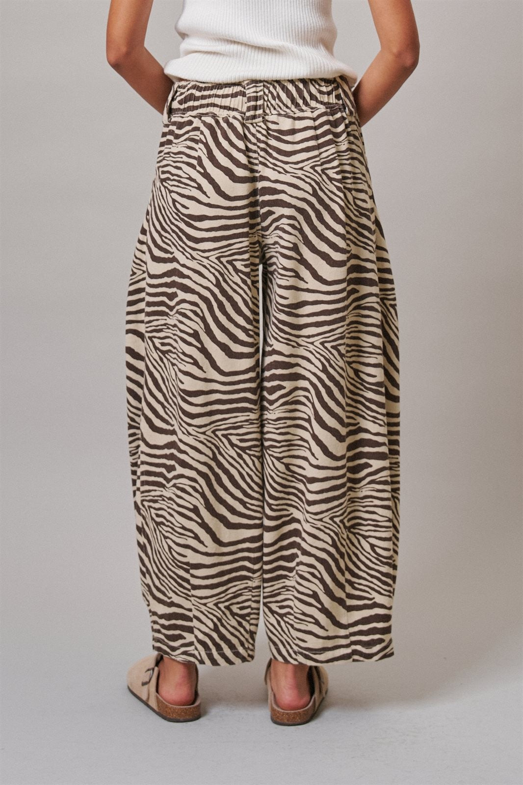 Vintage Wash Leopard Print Barrel Pants in Zebra - Women's Casual Pants | Urban Daizy