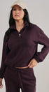 Scuba Knit Half Zip Pullover with Stand Collar in Chocolate - Women's Sweatshirts & Hoodies | Urban Daizy