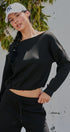 Scuba Knit Boat Neck Drawstring Hem Top in Black - Women's Sweatshirts & Hoodies | Urban Daizy