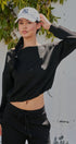 Scuba Knit Boat Neck Drawstring Hem Top in Black - Women's Sweatshirts & Hoodies | Urban Daizy