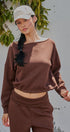 Scuba Knit Boat Neck Drawstring Hem Top in Chocolate - Women's Sweatshirts & Hoodies | Urban Daizy