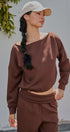Scuba Knit Boat Neck Drawstring Hem Top in Chocolate - Women's Sweatshirts & Hoodies | Urban Daizy