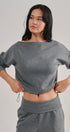 Scuba Knit Boat Neck Drawstring Hem Top in Dk H Grey - Women's Sweatshirts & Hoodies | Urban Daizy