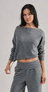 Scuba Knit Boat Neck Drawstring Hem Top in Dk H Grey - Women's Sweatshirts & Hoodies | Urban Daizy