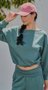 Scuba Knit Boat Neck Drawstring Hem Top in Teal Green - Women's Sweatshirts & Hoodies | Urban Daizy