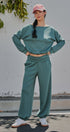 Scuba Knit Boat Neck Drawstring Hem Top in Teal Green - Women's Sweatshirts & Hoodies | Urban Daizy