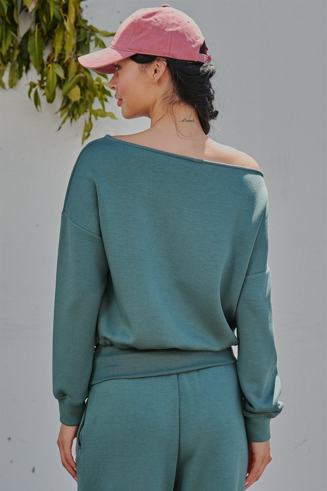 Scuba Knit Boat Neck Drawstring Hem Top in Teal Green - Women's Sweatshirts & Hoodies | Urban Daizy
