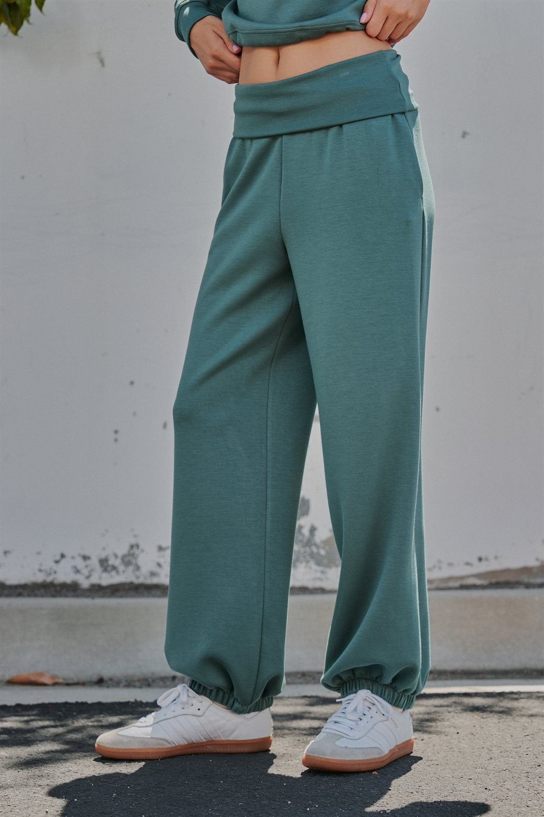 Scuba Knit Foldover Waist Jogger Pants in Dk H Grey - Women's Sweatpants & Joggers | Urban Daizy