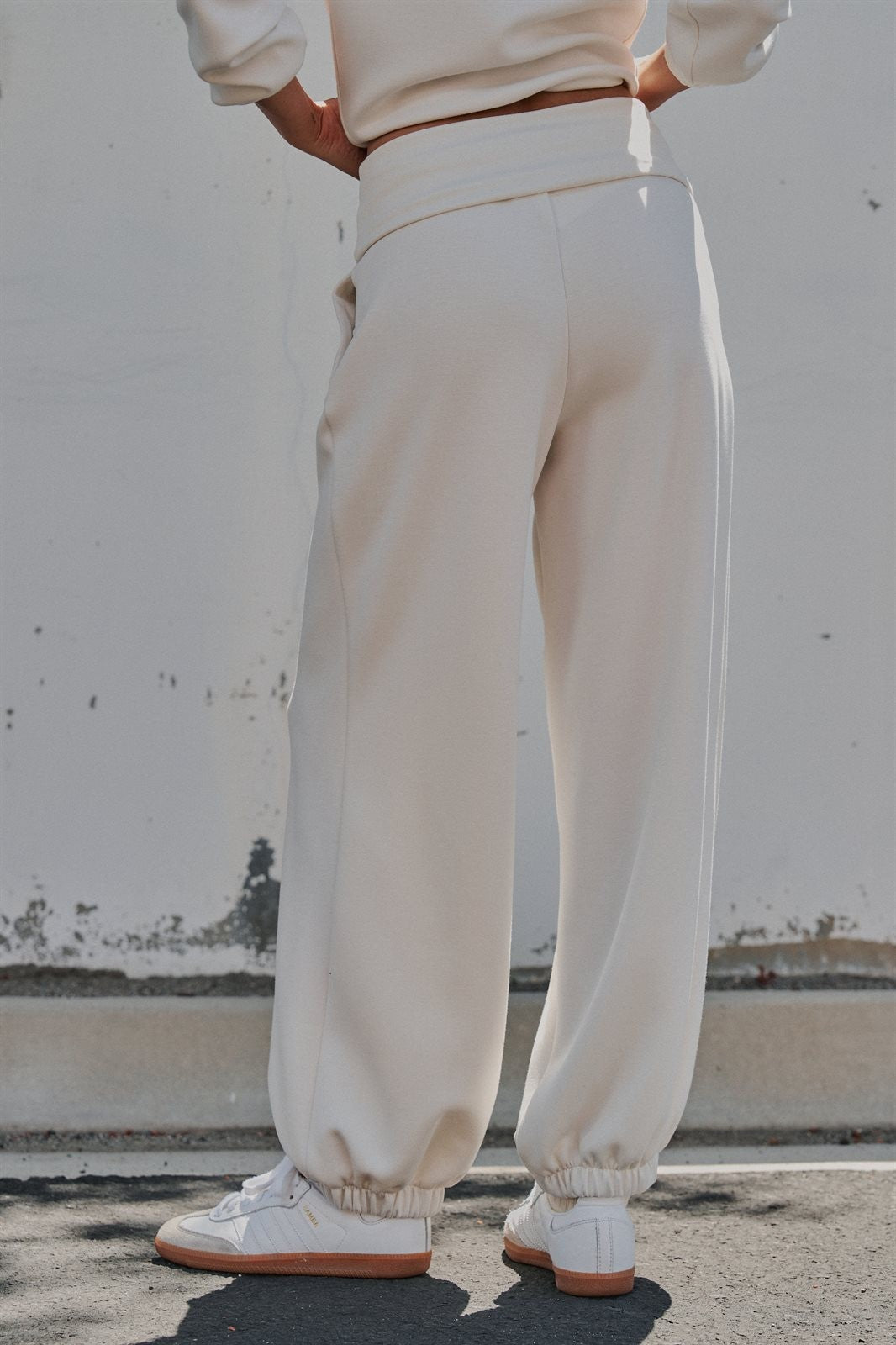 Scuba Knit Foldover Waist Jogger Pants in Milk - Women's Sweatpants & Joggers | Urban Daizy