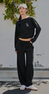 Scuba Knit Barrel Leg Pant with Drawstring in Black - Women's Sweatpants & Joggers | Urban Daizy