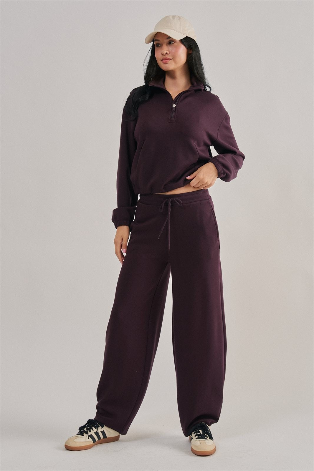 Scuba Knit Barrel Leg Pant with Drawstring in Chocolate - Women's Sweatpants & Joggers | Urban Daizy