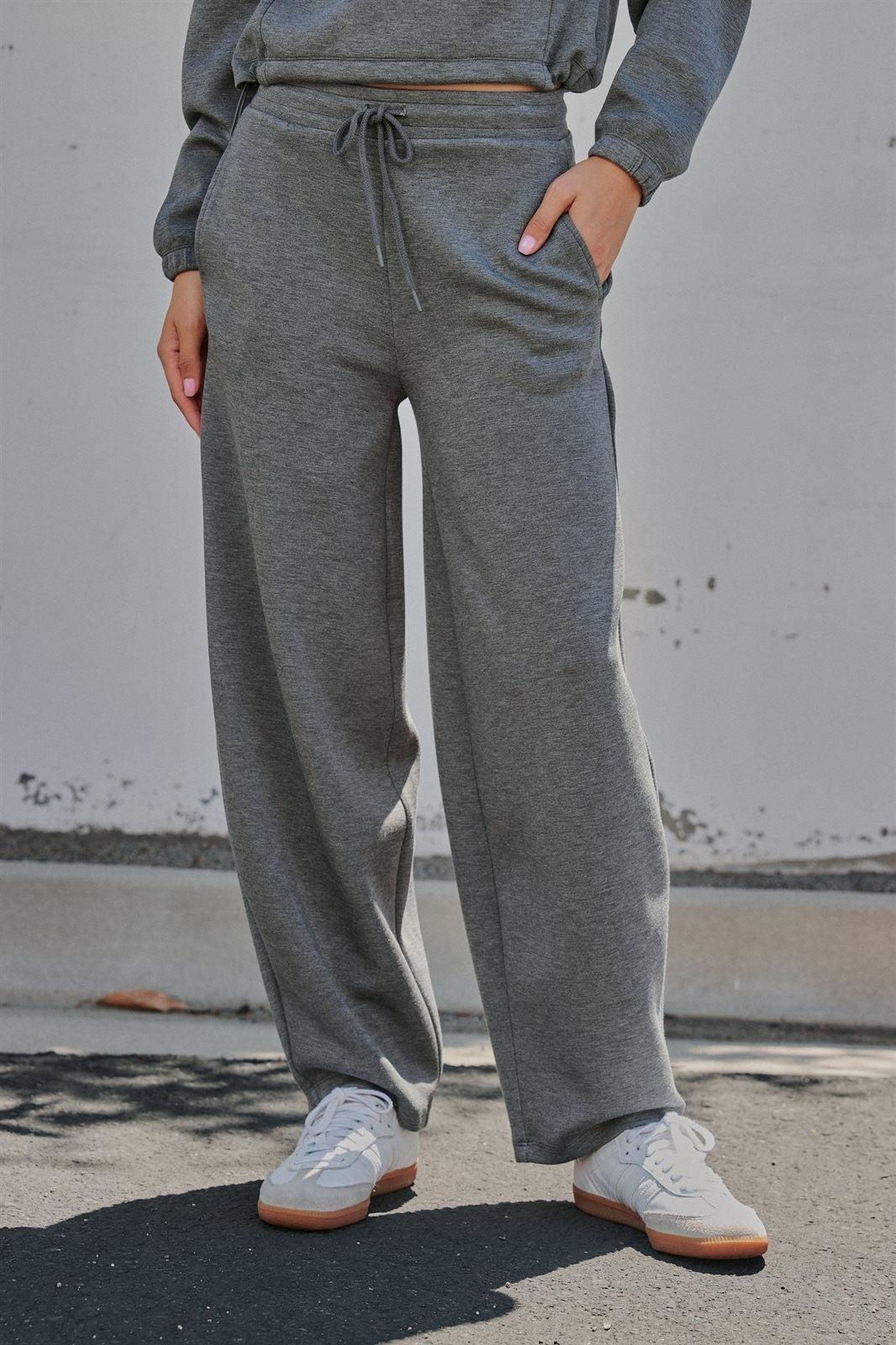 Scuba Knit Barrel Leg Pant with Drawstring in Dk H Grey - Women's Sweatpants & Joggers | Urban Daizy