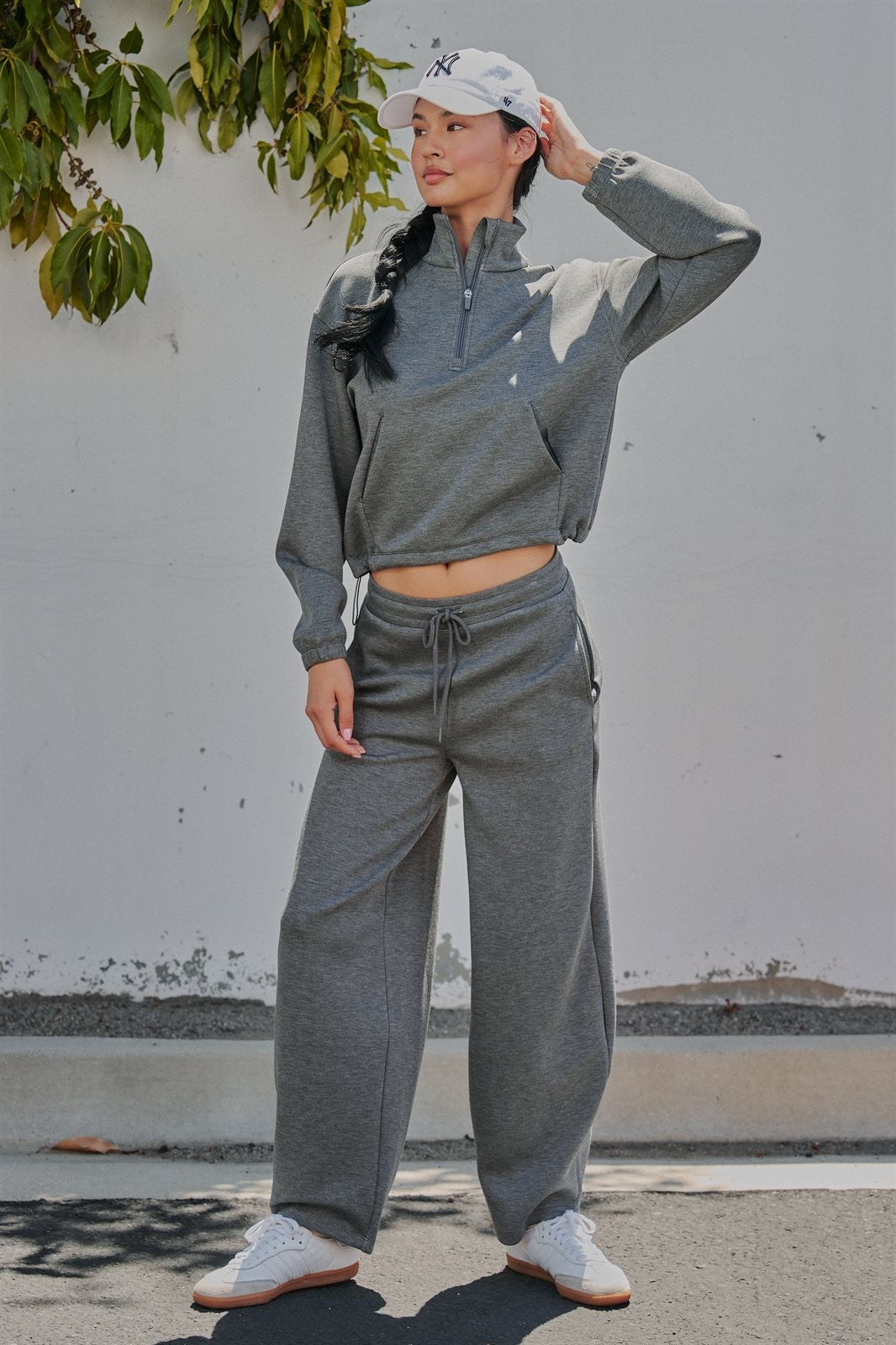 Scuba Knit Barrel Leg Pant with Drawstring in Dk H Grey - Women's Sweatpants & Joggers | Urban Daizy