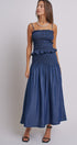 Smocked Chambray Maxi Skirt With High Waistband in D Blue - Women's Skirts | Urban Daizy
