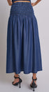 Smocked Chambray Maxi Skirt With High Waistband in D Blue - Women's Skirts | Urban Daizy