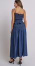 Smocked Chambray Maxi Skirt With High Waistband in D Blue - Women's Skirts | Urban Daizy