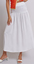 Smocked Chambray Maxi Skirt With High Waistband in White - Women's Skirts | Urban Daizy