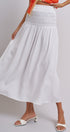 Smocked Chambray Maxi Skirt With High Waistband in White - Women's Skirts | Urban Daizy