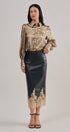 Faux Leather Midi Skirt with Lace Hem in Black - Women's Midi Skirts | Urban Daizy