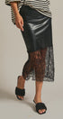 Faux Leather Lace Hem Midi Skirt in Black - Women's Midi Skirts | Urban Daizy