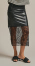 Faux Leather Lace Hem Midi Skirt in Black - Women's Midi Skirts | Urban Daizy