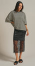 Faux Leather Lace Hem Midi Skirt in Black - Women's Midi Skirts | Urban Daizy