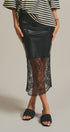 Faux Leather Lace Hem Midi Skirt in Black - Women's Midi Skirts | Urban Daizy