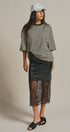 Faux Leather Lace Hem Midi Skirt in Black - Women's Midi Skirts | Urban Daizy