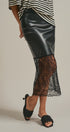 Faux Leather Lace Hem Midi Skirt in Black - Women's Midi Skirts | Urban Daizy